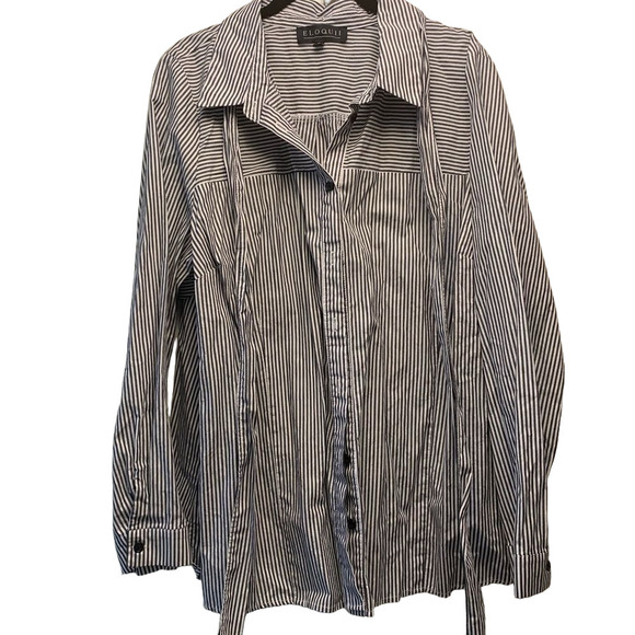 Eloquii Tops - EUC Eloquii Button Down Gray Striped Blouse 